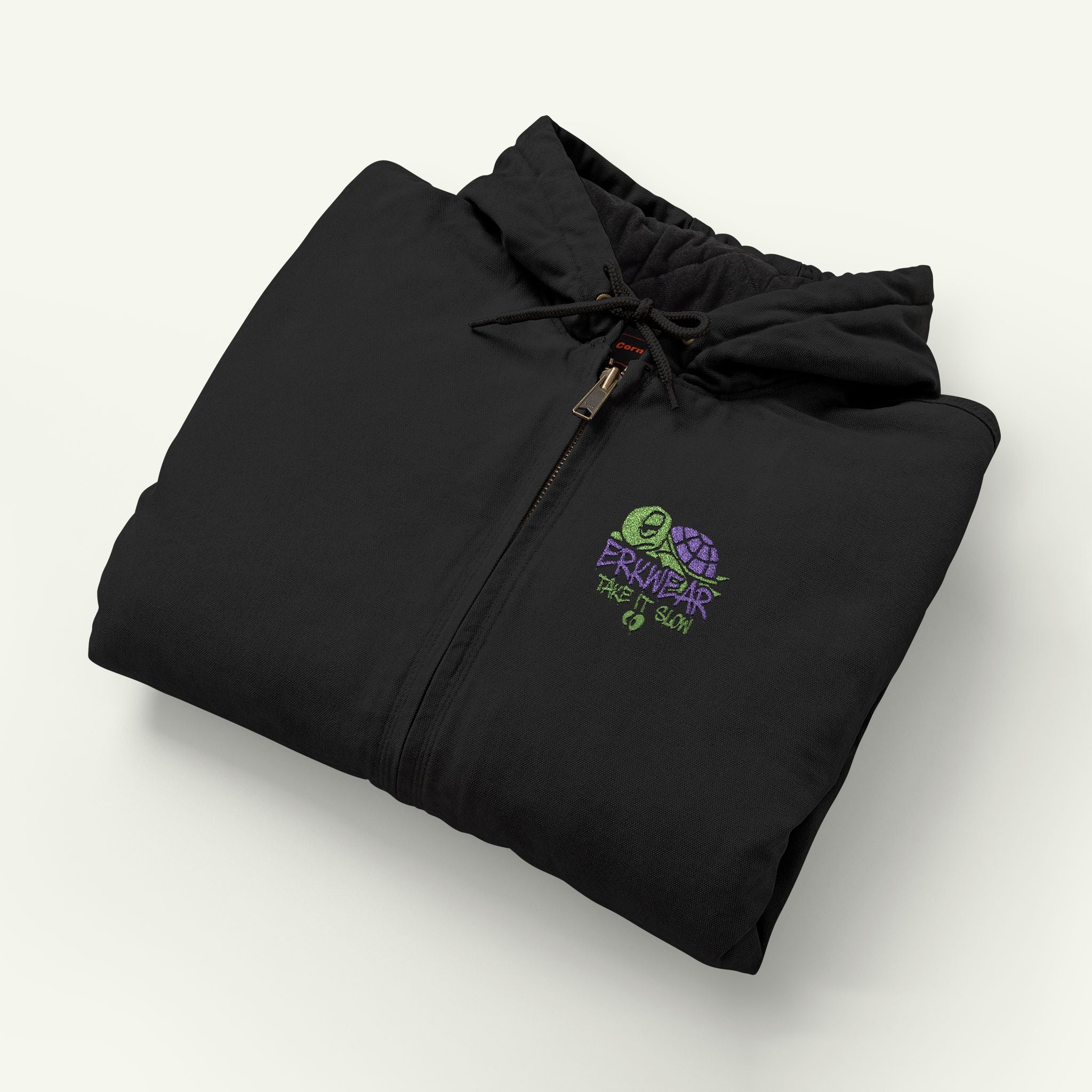 Take It Slow - Embroidered - Duck Cloth Hooded Jacket - Turtleberry/Black