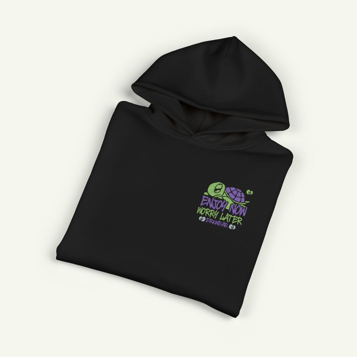 Enjoy Now - Worry Later - Embroidered - Campfire Hoodie - Turtleberry/Black