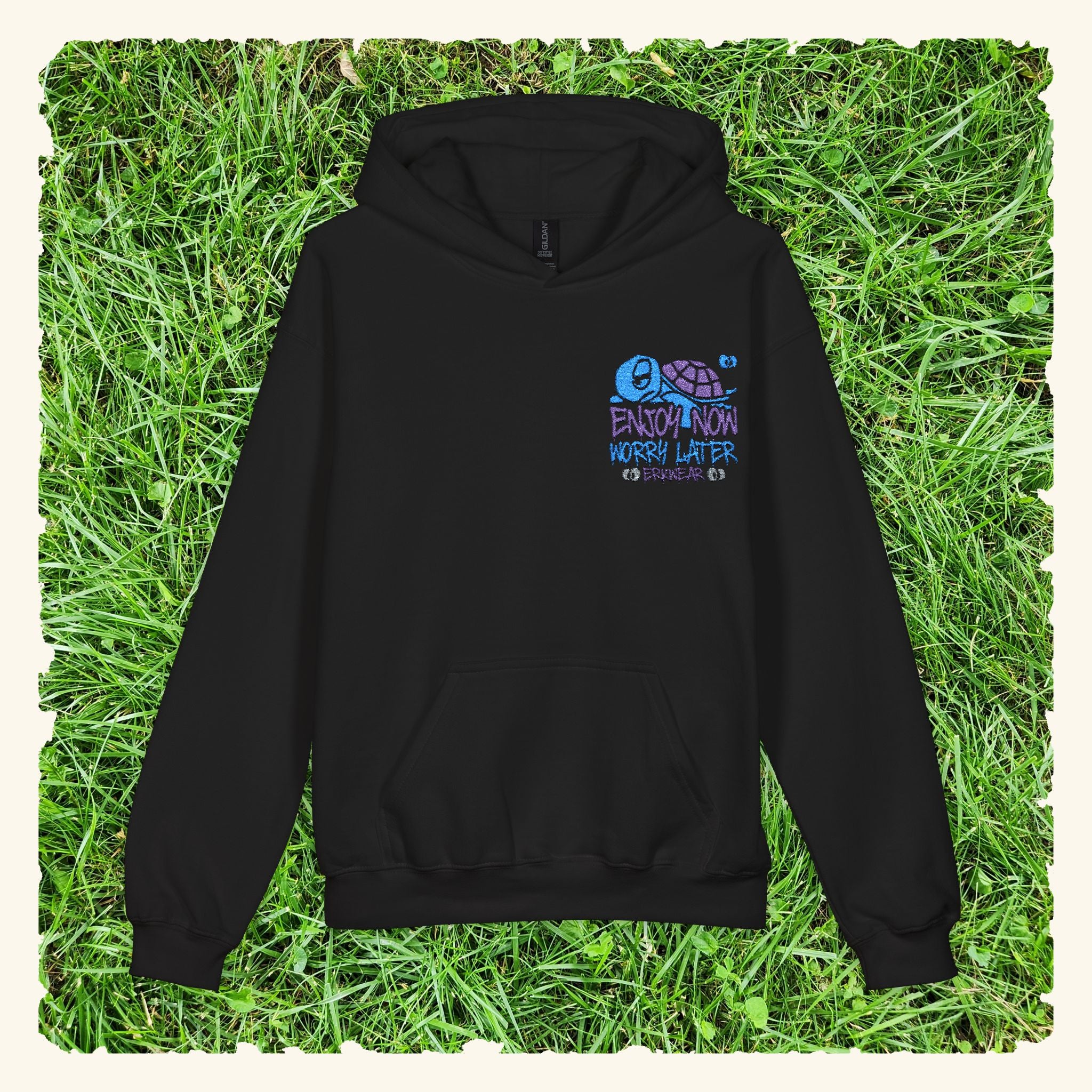 Enjoy Now - Worry Later Blurpleberry - Junior Trailblazer Hoodie - Black