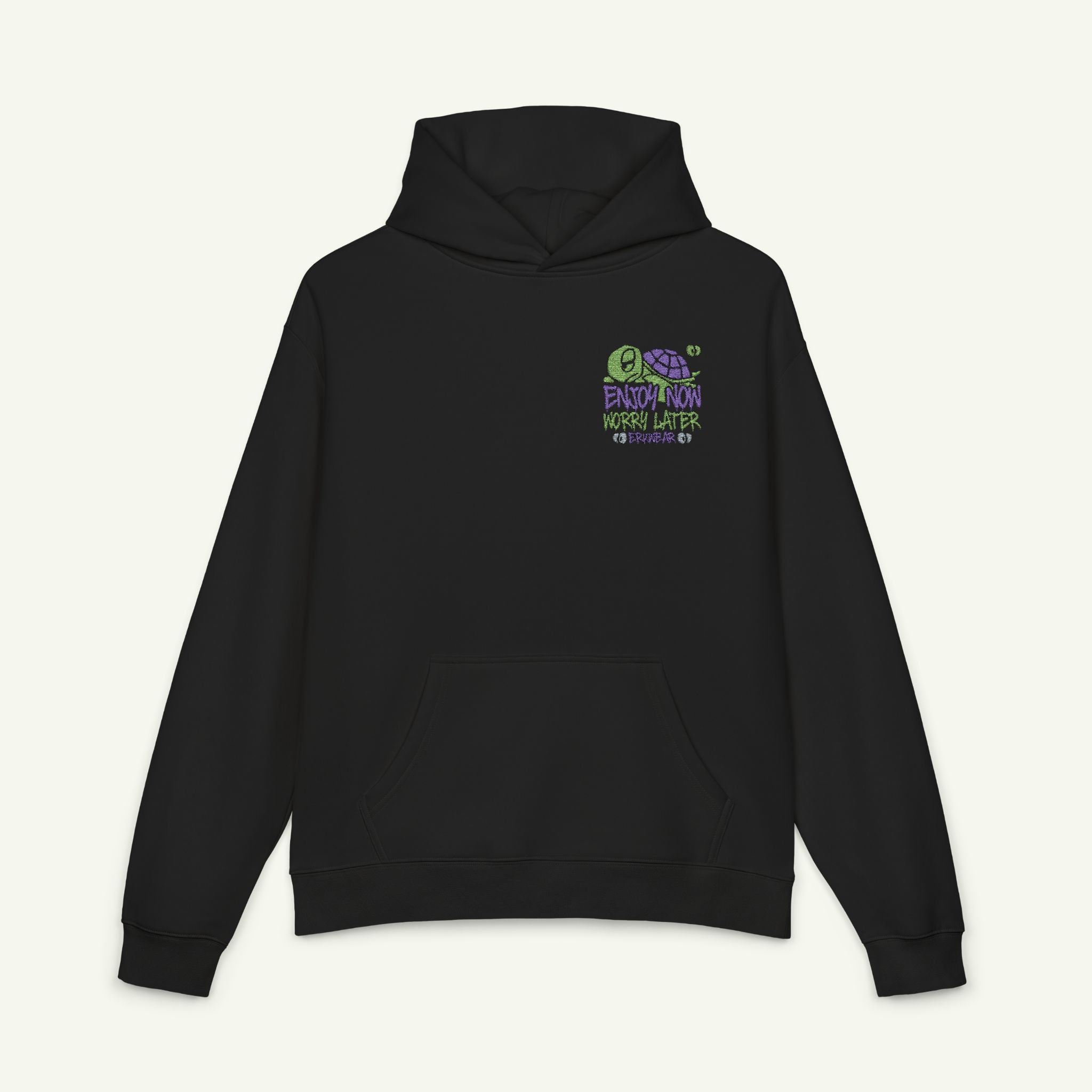 Enjoy Now - Worry Later - Embroidered - Campfire Hoodie - Turtleberry/Black