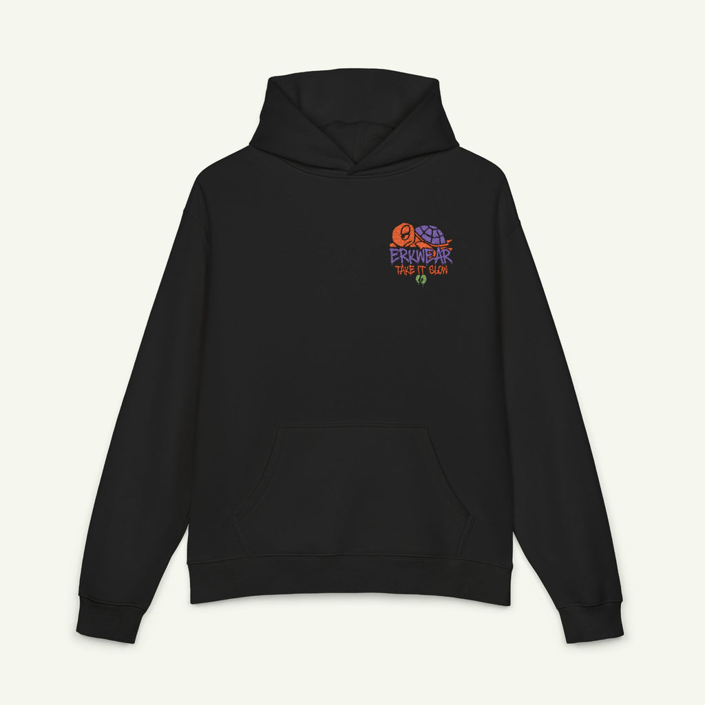 Take It Slow - Embroidered - Campfire Hoodie - Pumpkinbog/Black