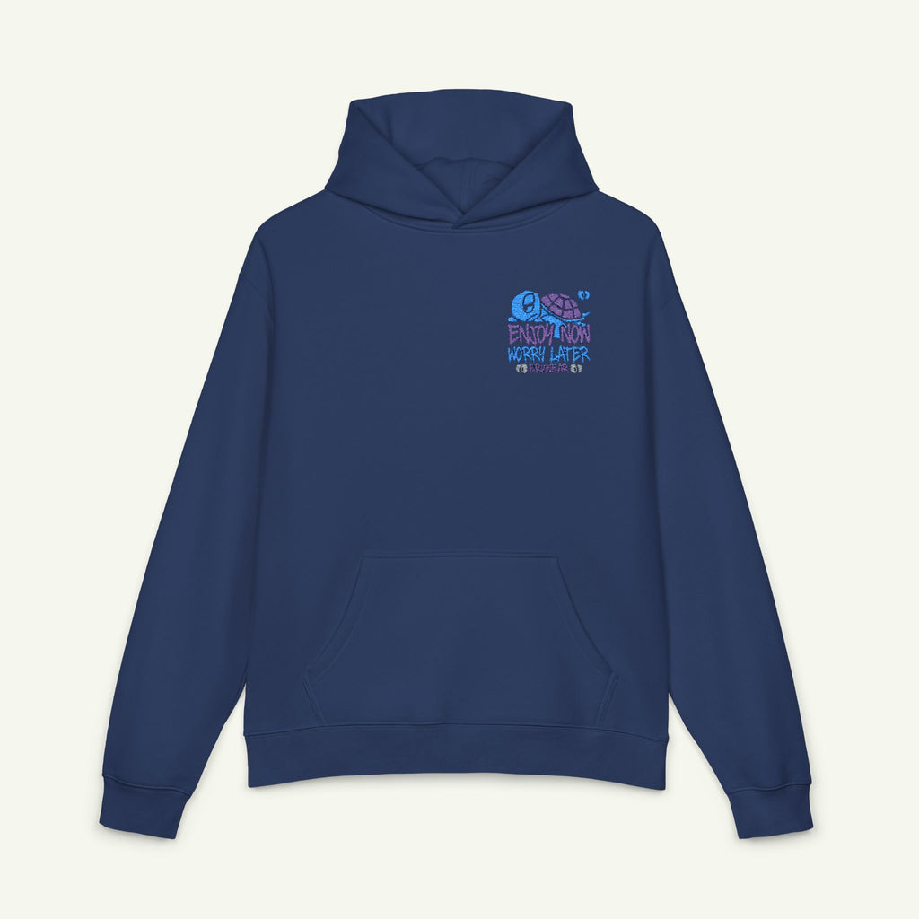 Enjoy Now - Worry later - Embroidered - Campfire Hoodie - Blurpleberry/Cobalt