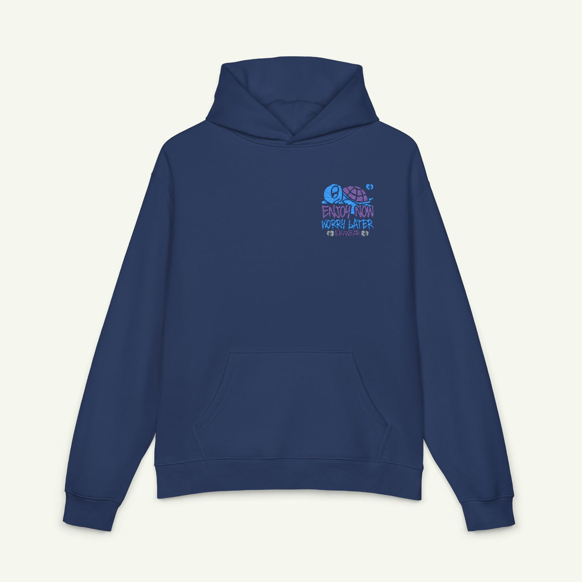 Enjoy Now - Worry later - Embroidered - Campfire Hoodie - Blurpleberry/Cobalt