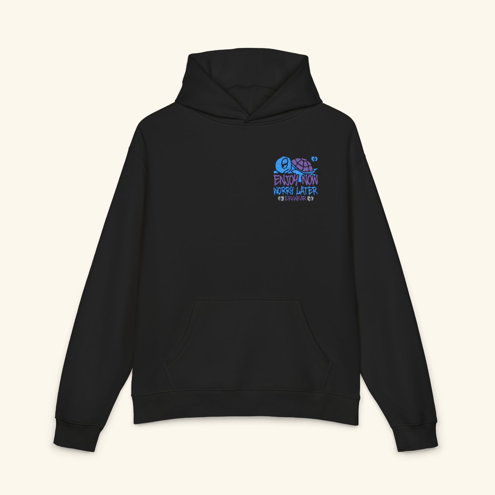 Enjoy Now - Worry Later Blurpleberry - Campfire Hoodie - Black