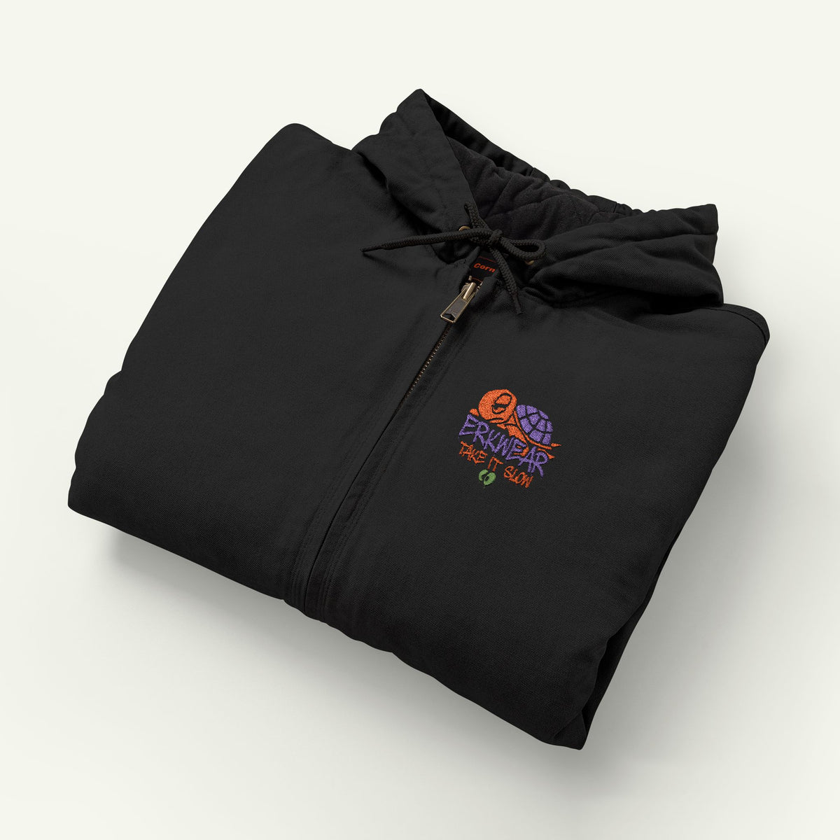 Take It Slow - Embroidered - Duck Cloth Hooded Jacket - Pumpkinbog/Black