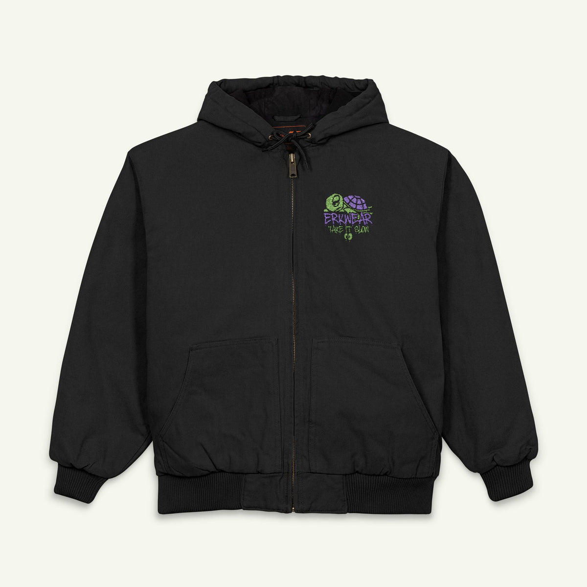 Take It Slow - Embroidered - Duck Cloth Hooded Jacket - Turtleberry/Black