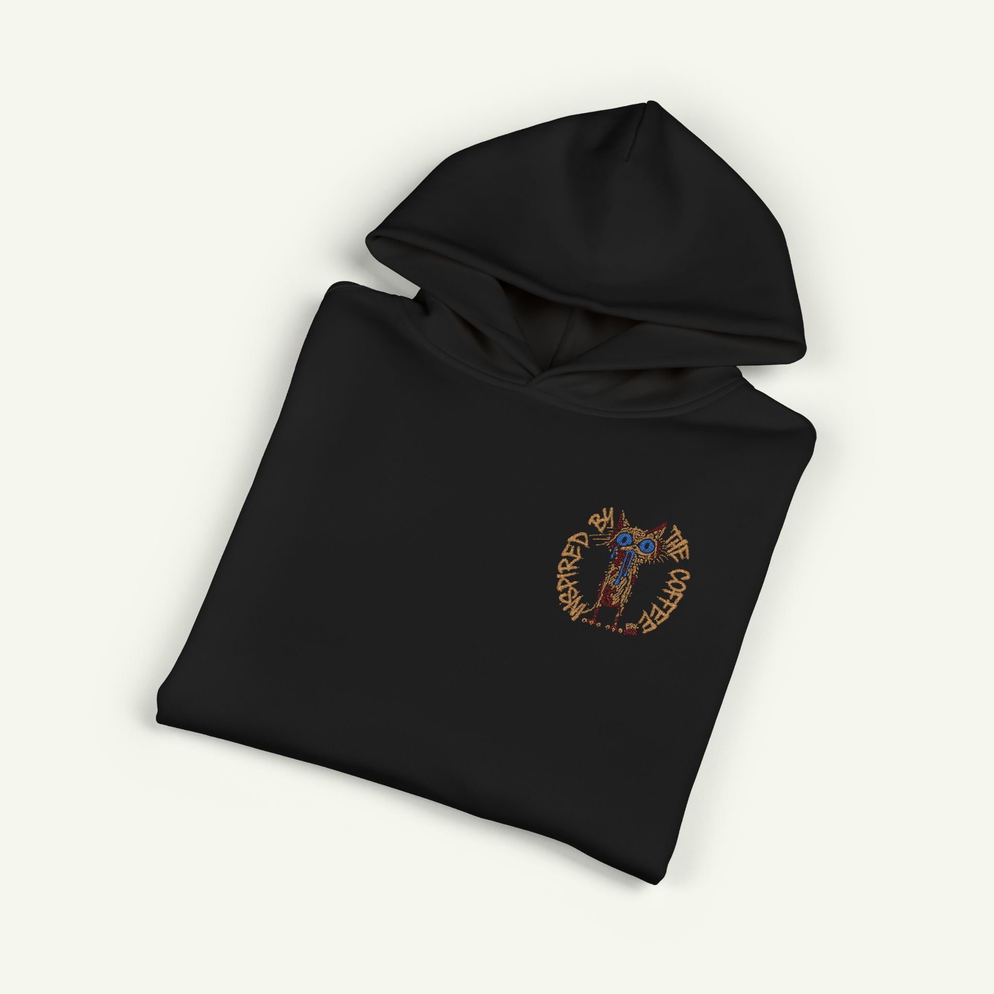 Inspired By The Coffee - Embroidered - Campfire Hoodie - Black