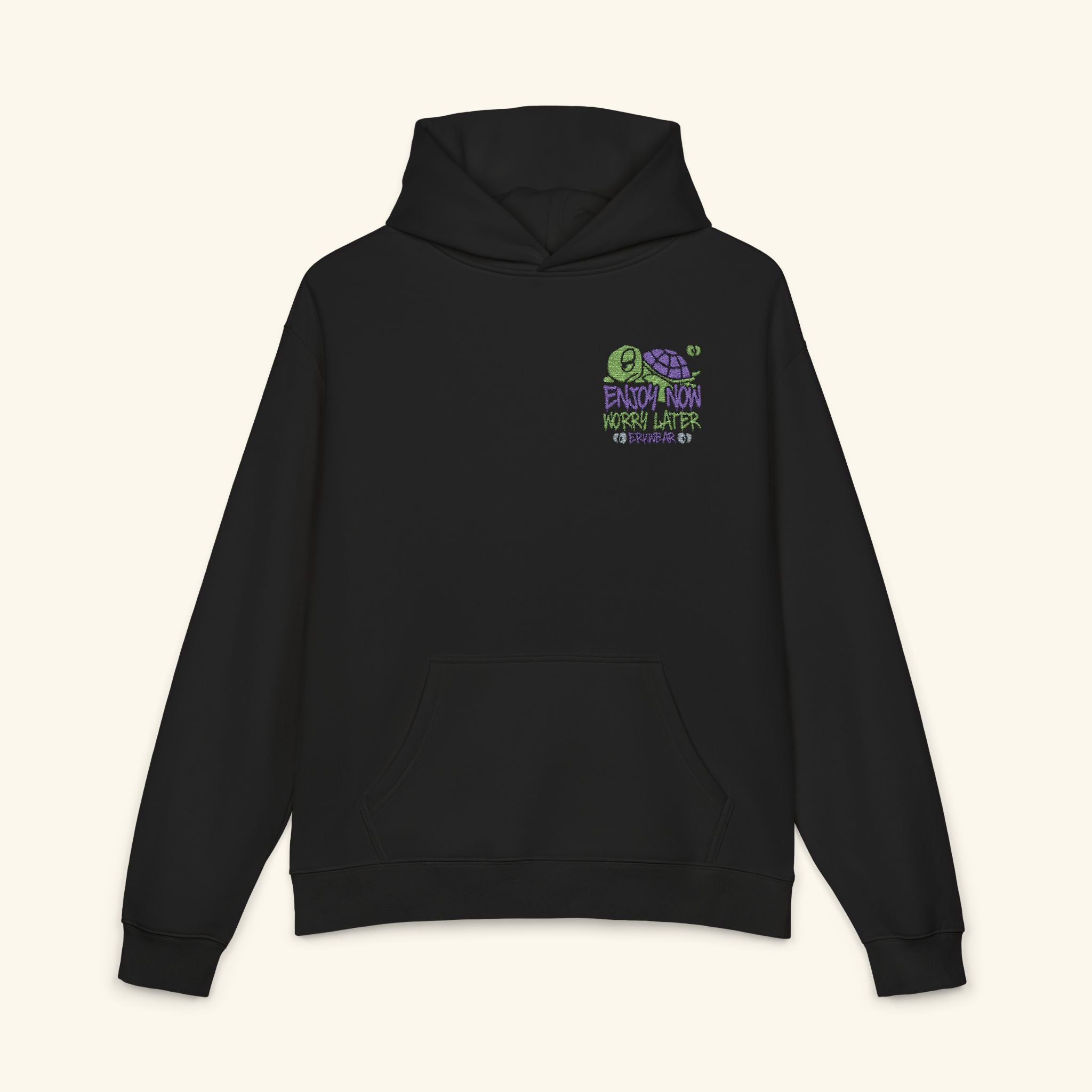 Enjoy Now - Worry Later Turtleberry - Campfire Hoodie - Black