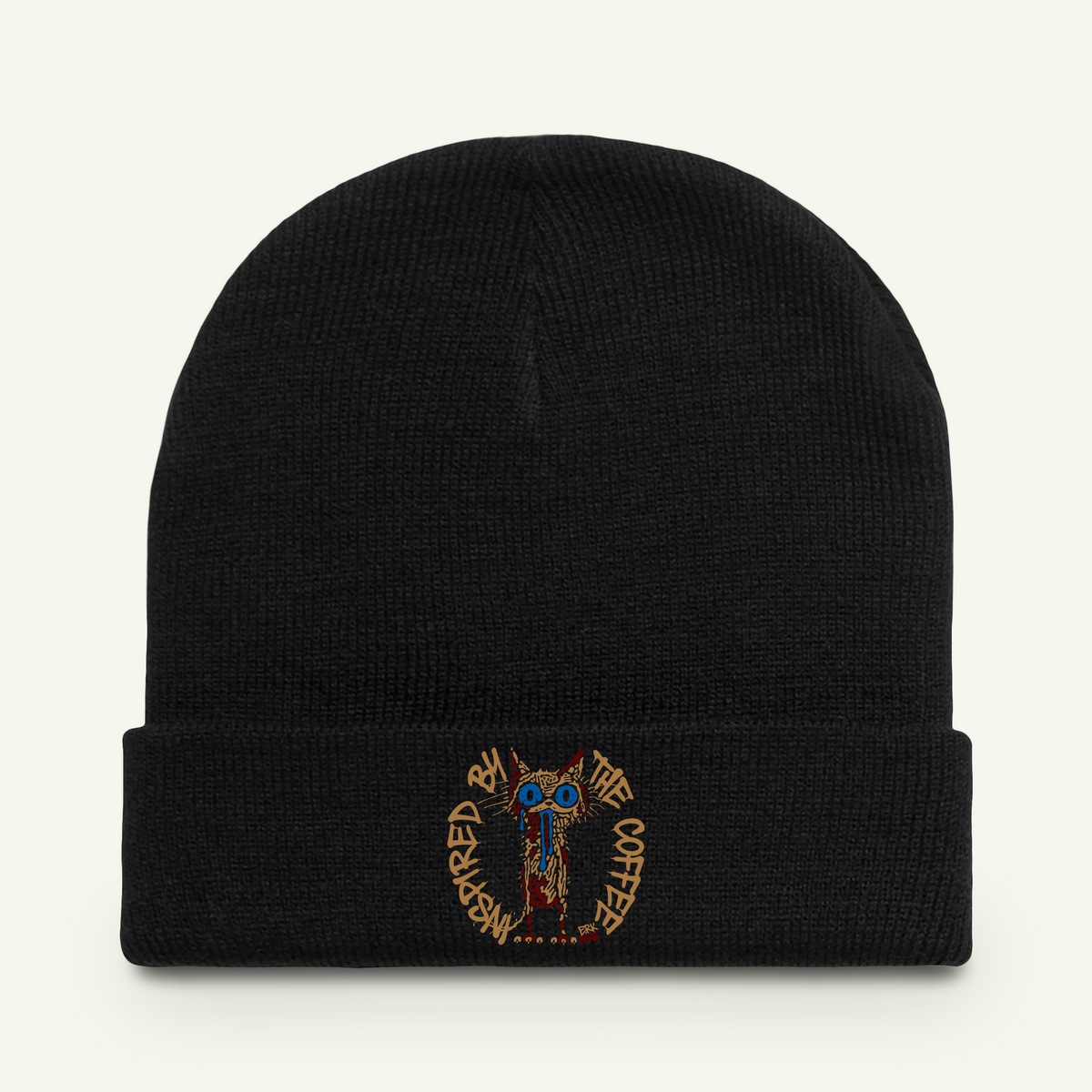 Inspired By The Coffee - Embroidered - Beanie - Black