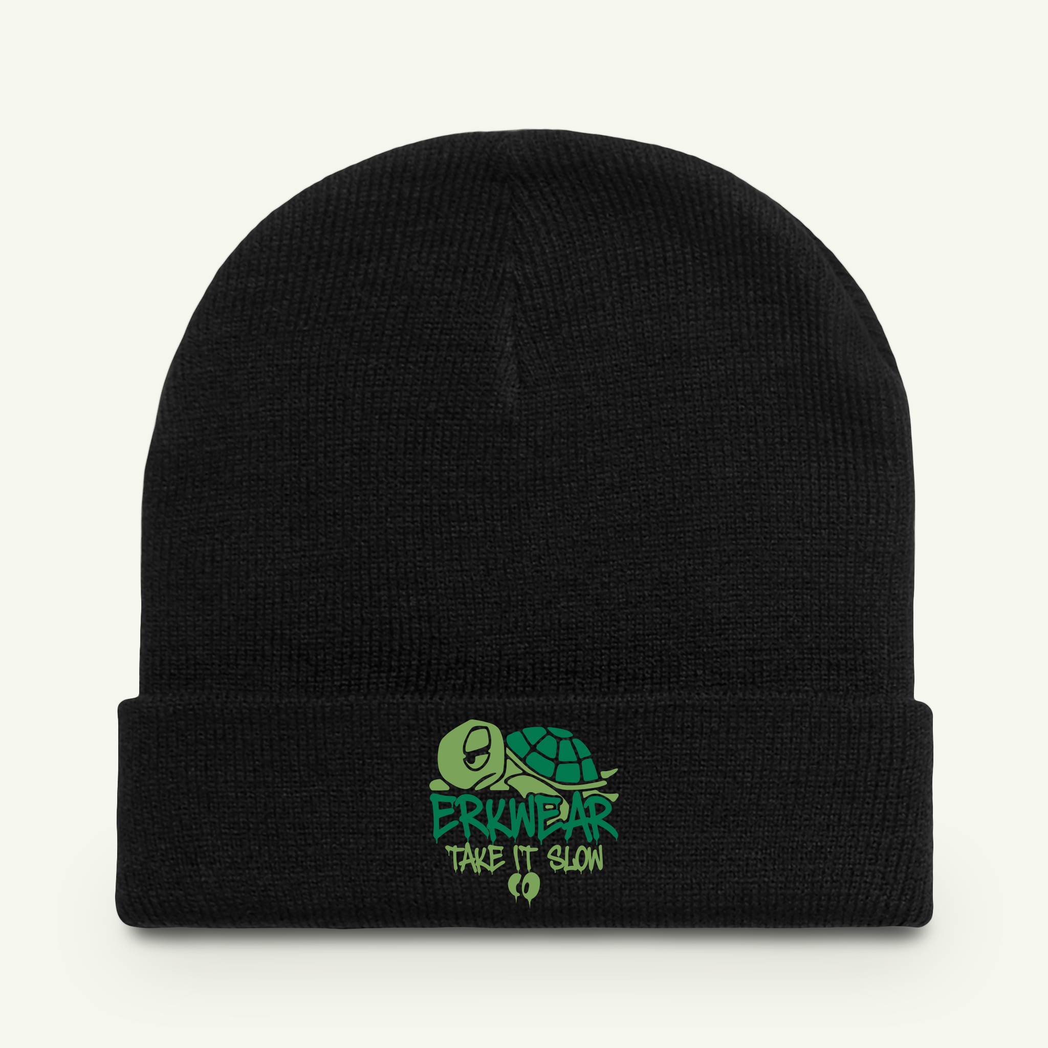 Take It Slow - Embroidered - Beanie - Evergreen/Black