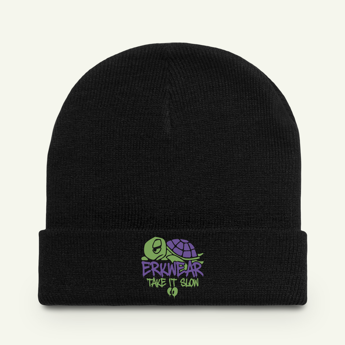 Take It Slow - Embroidered - Beanie - Turtleberry/Black