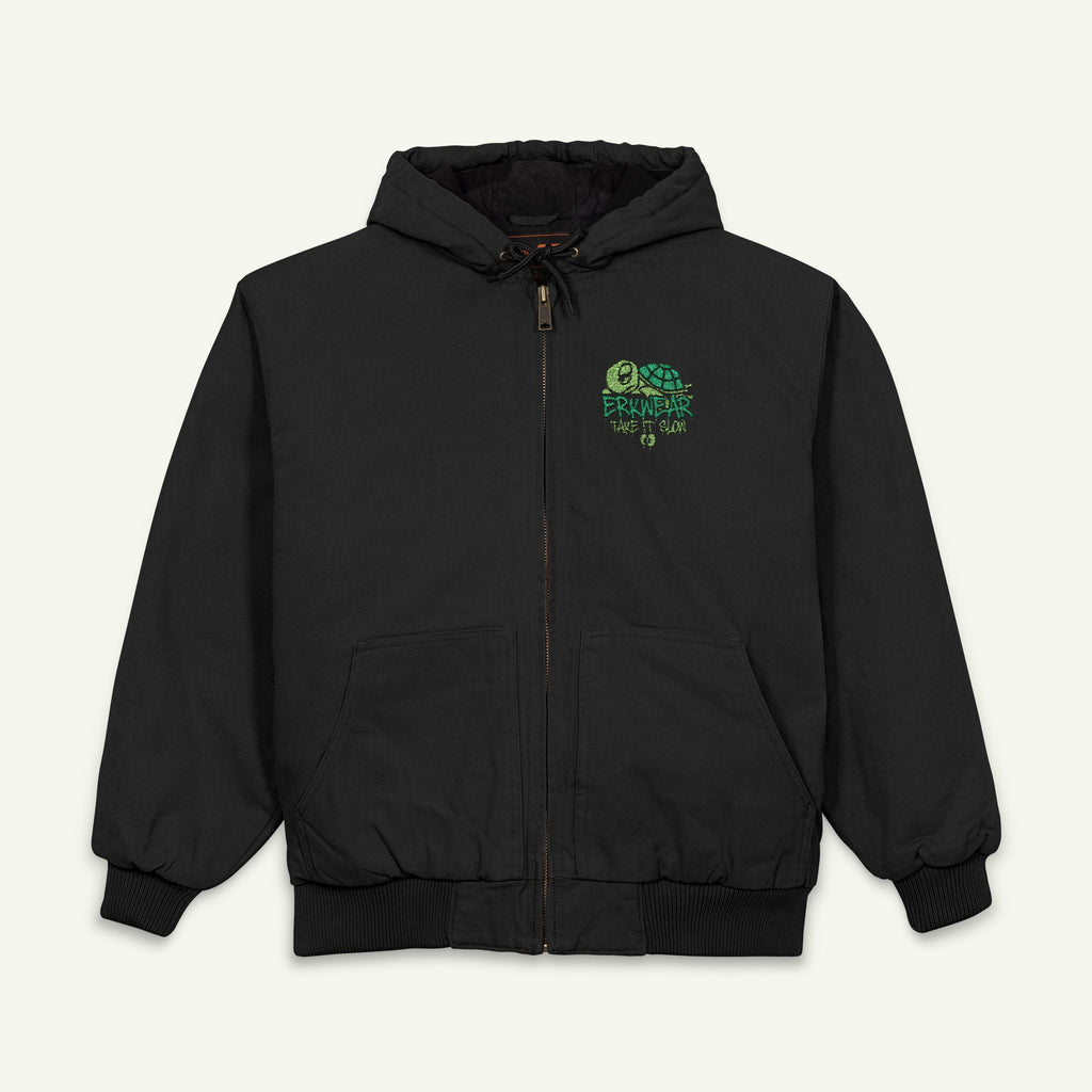 Take It Slow - Embroidered - Duck Cloth Hooded Jacket - Evergreen/Black