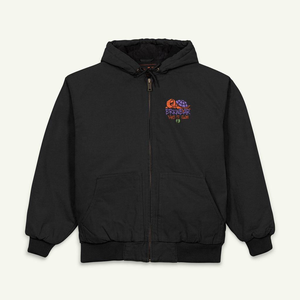 Take It Slow - Embroidered - Duck Cloth Hooded Jacket - Pumpkinbog/Black
