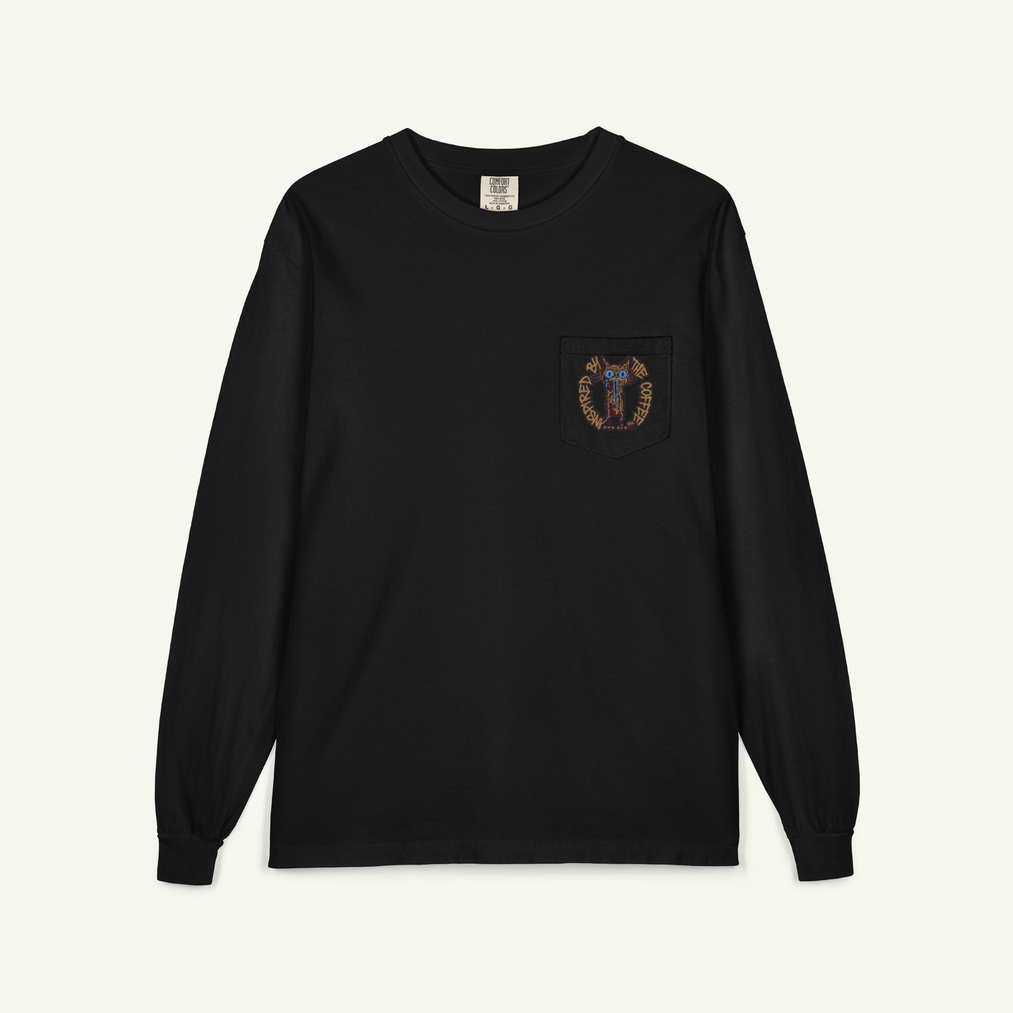 Inspired By The Coffee - Long Sleeve Pocket T-Shirt - Black