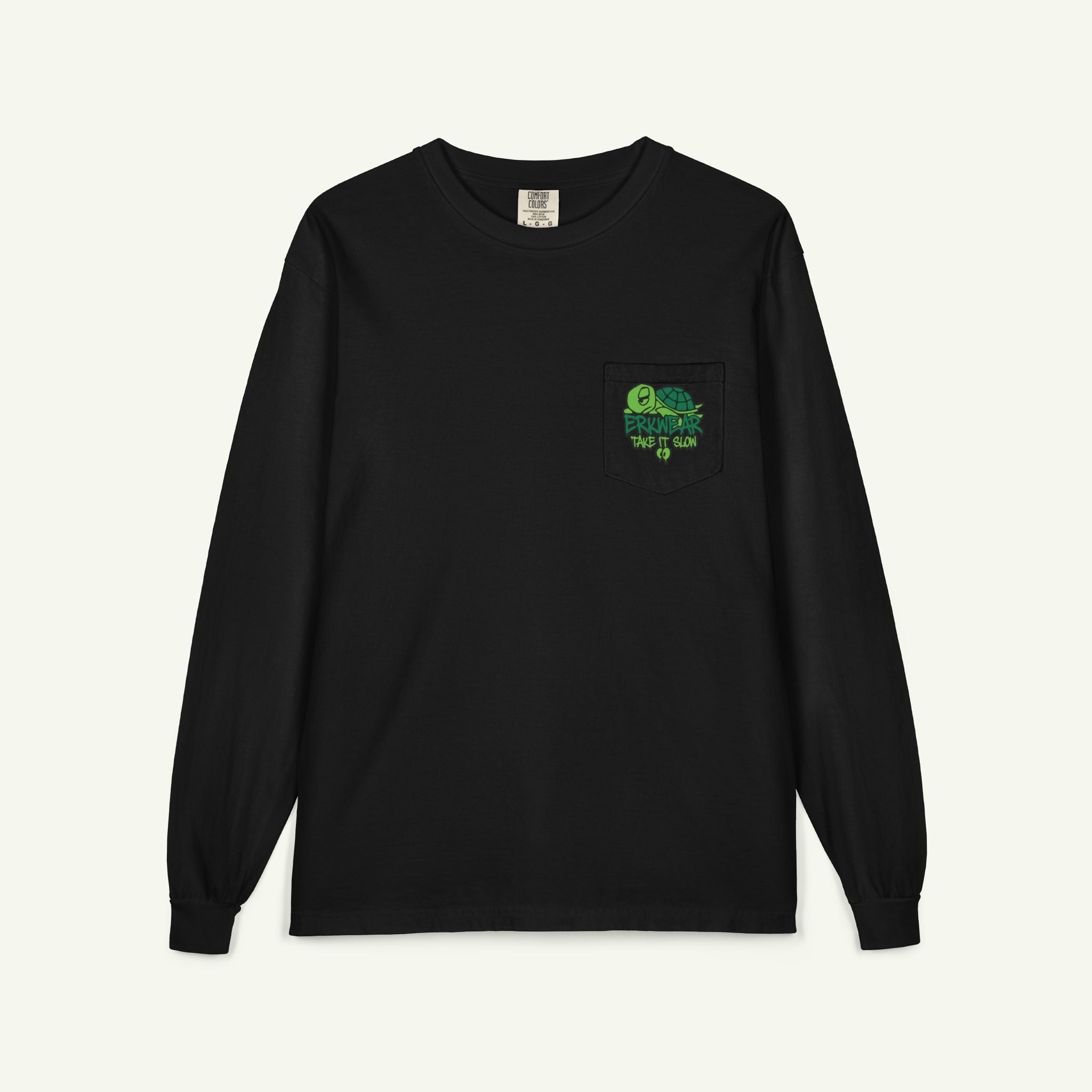 Take It Slow - Long Sleeve Pocket T-Shirt - Evergreen/Black
