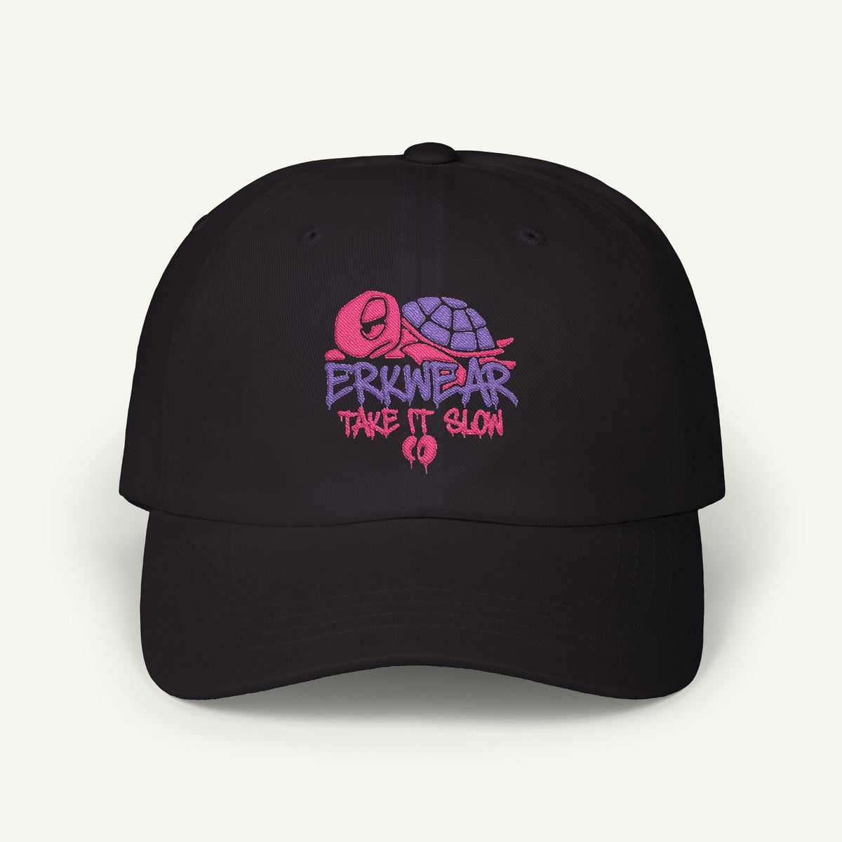 Take It Slow - Embroidered - Classic Dad Hat - Wildberry/Black
