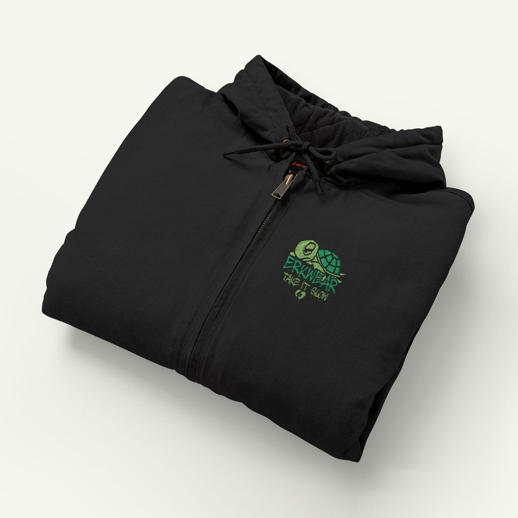 Take It Slow - Embroidered - Duck Cloth Hooded Jacket - Evergreen/Black